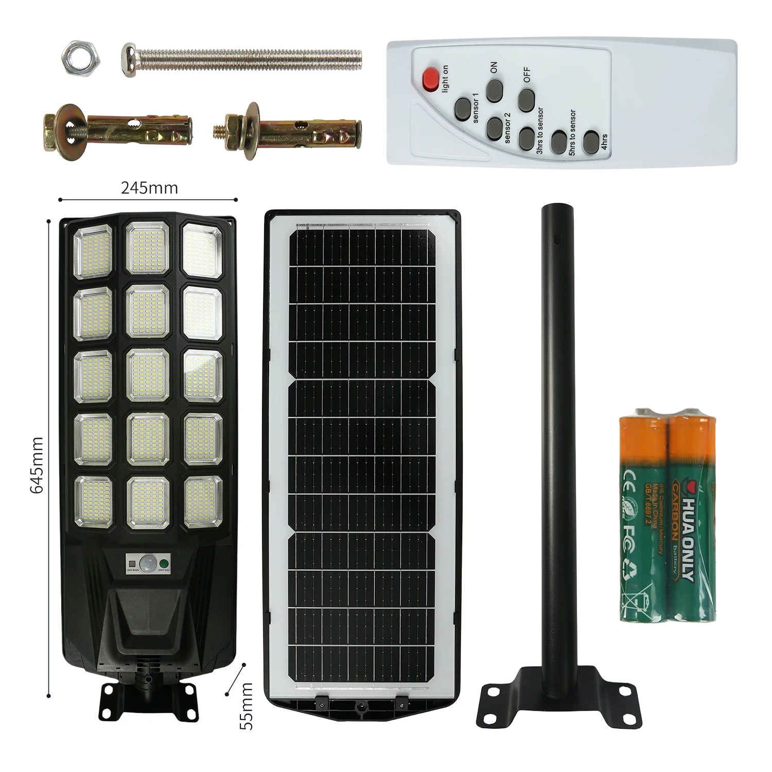 Lampione stradale a LED solare con pannello solare monocristallino 750 ad alta intensità IP66 Sensore di movimento radar intelligente resistente alle intemperie 120 °   Ampio