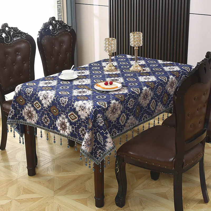 European Retro Dining Table Cover Home Hotel Wedding Decoration Embroidery Fringed Tablecover Rectangular Coffee Table Cloth
