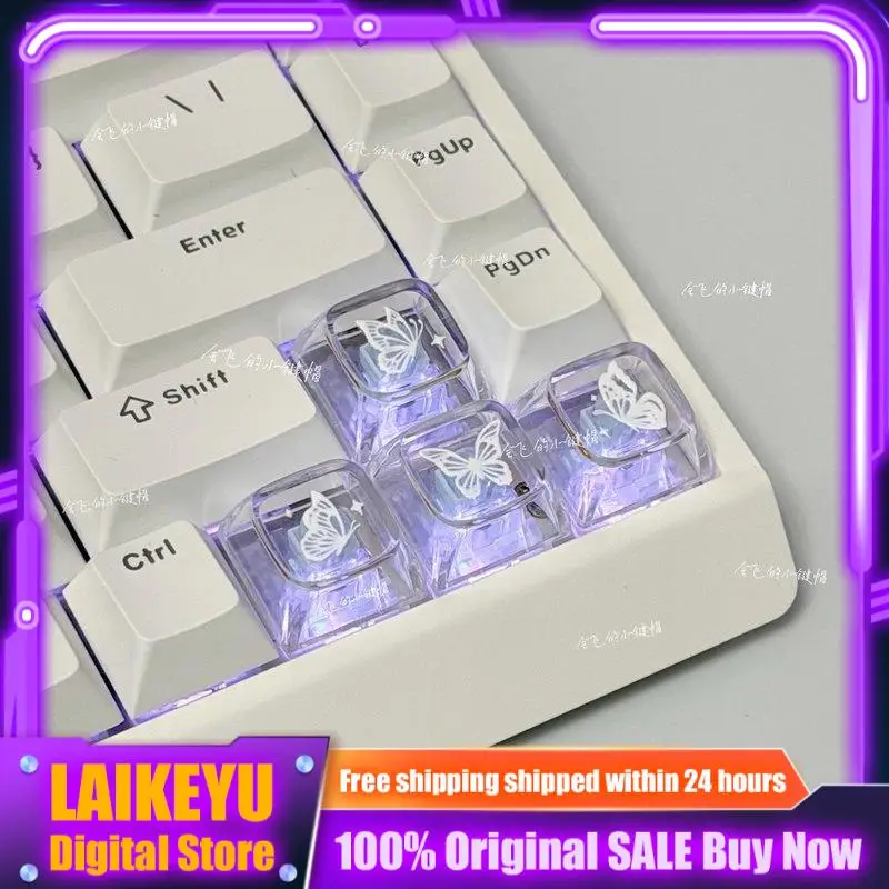 Transparent Butterfly Themed Keycap Cute Xda Height Mechanical Keyboard Wasd Key Pc Gaming Keyboard Collect Gifts Custom Keycaps