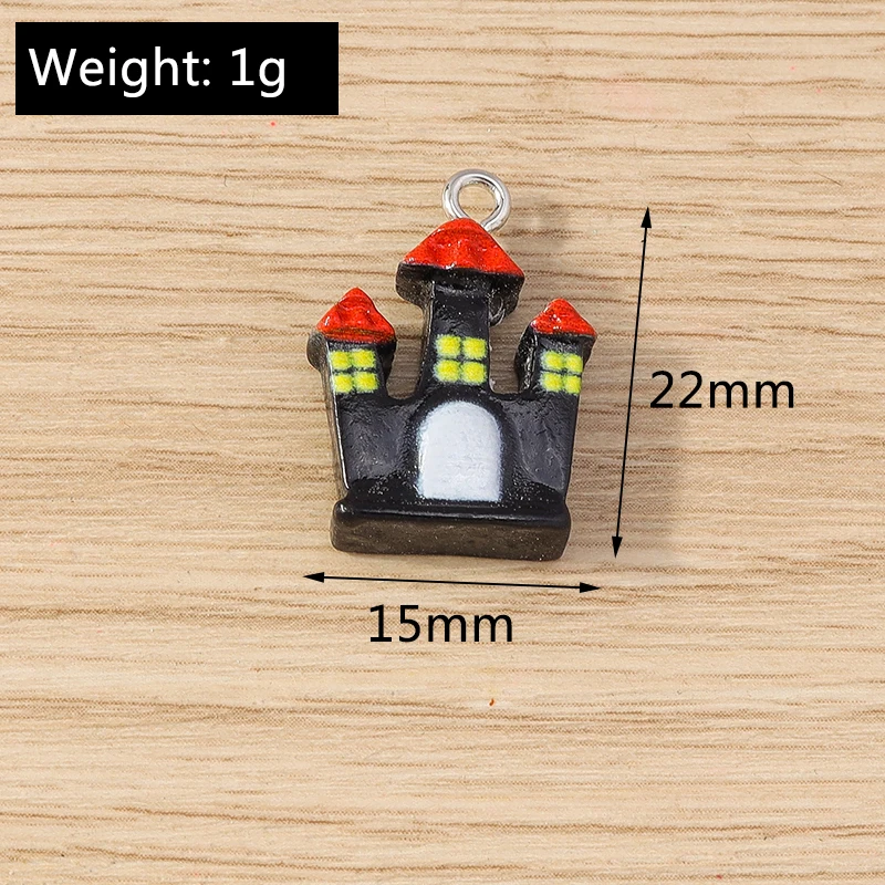 Tusember 10 Stück Halloween Charms Harz Hexenhut Mond Spinne Fledermaus Katze Kürbis Geist für Ohrringe Halloween Schmuckherstellung DIY – Detail 16