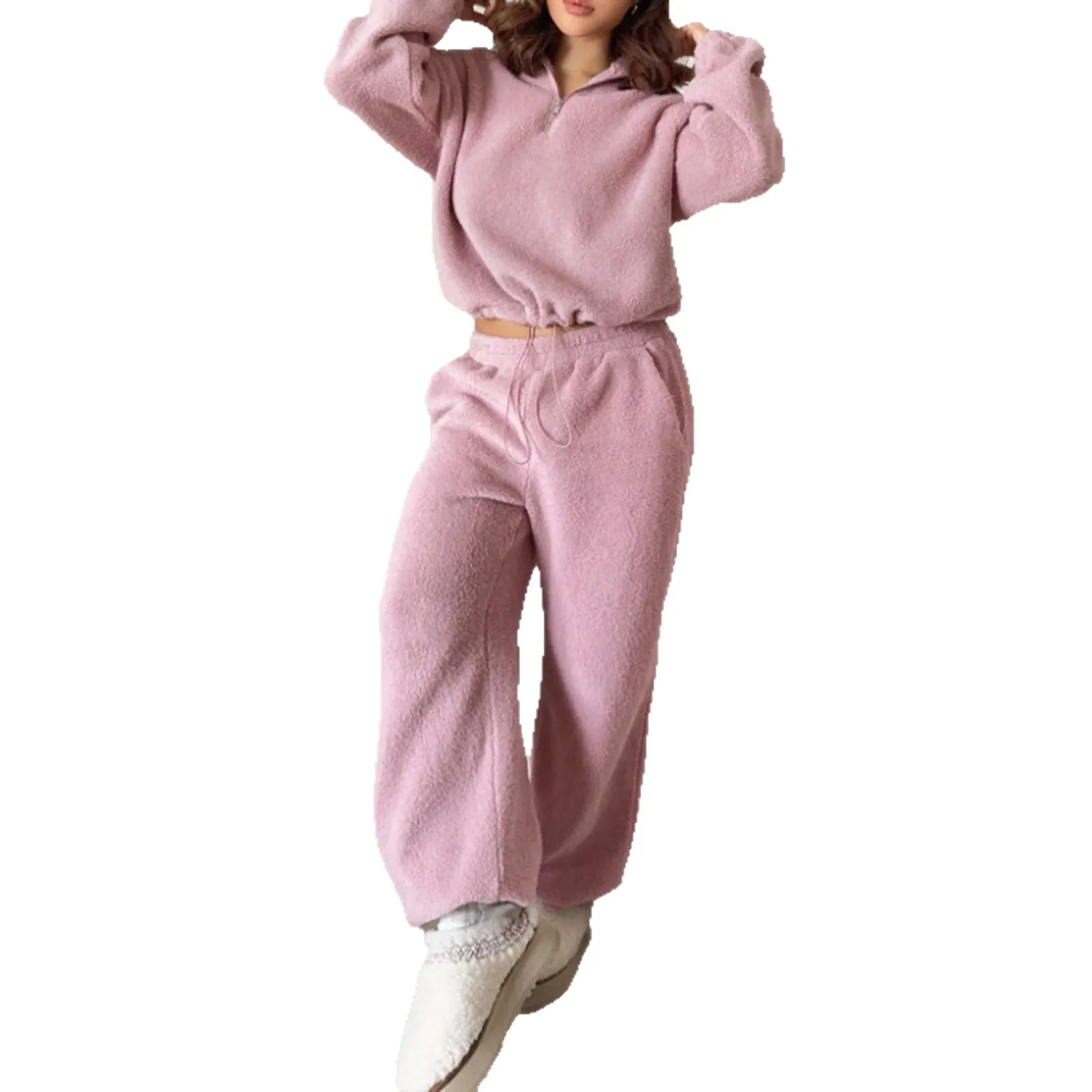 Thick Warm Flannel Half-zip Sportswear Women's Sleepwear Loungewear Pullove Turtleneck Suit Winter Soft Ladies Pajamas Homewear