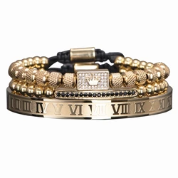 3pcs/Set Luxury Royal King Crown Men Bracelets Roman Numeral Bracelet Unique Design Braided Adjustable Bangle Pulseira