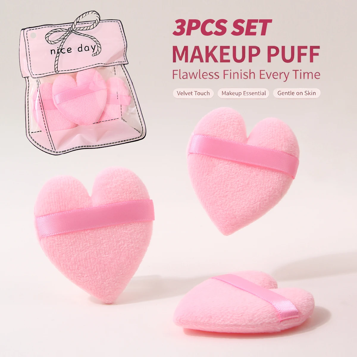 3Piece Makeup Puff, Soft Powder Puff , Reusable Face Cosmetic Puff for Loose Powder Setting Makeup, Comes with Storage Bag