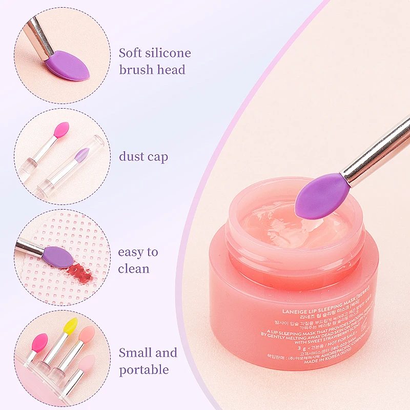 5pc Portable Silicone Lip Brush With Cover Soft Multifunctional Lip Balm Applicator Lipstick Lipgloss Makeup Brushes Beauty Tool