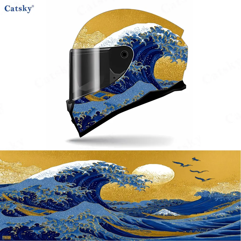 Surging waves PVC material self adhesive waterproof motorcycle helmet sticker, paste firmly and do not fall, waterproof and weat