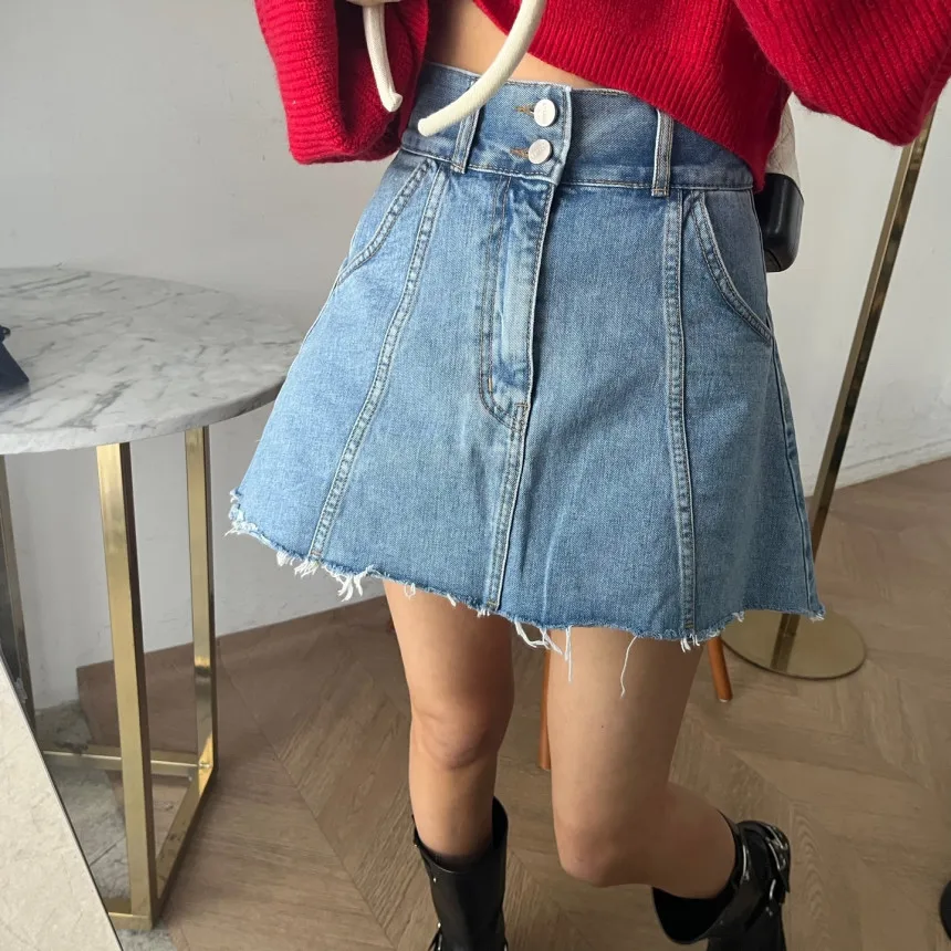 REALEFT الربيع الصيف خمر المرأة الدنيم التنانير القصيرة 2025 جديد عالية الخصر المرقعة عادية ألف خط مثير التنانير الصغيرة الإناث #2