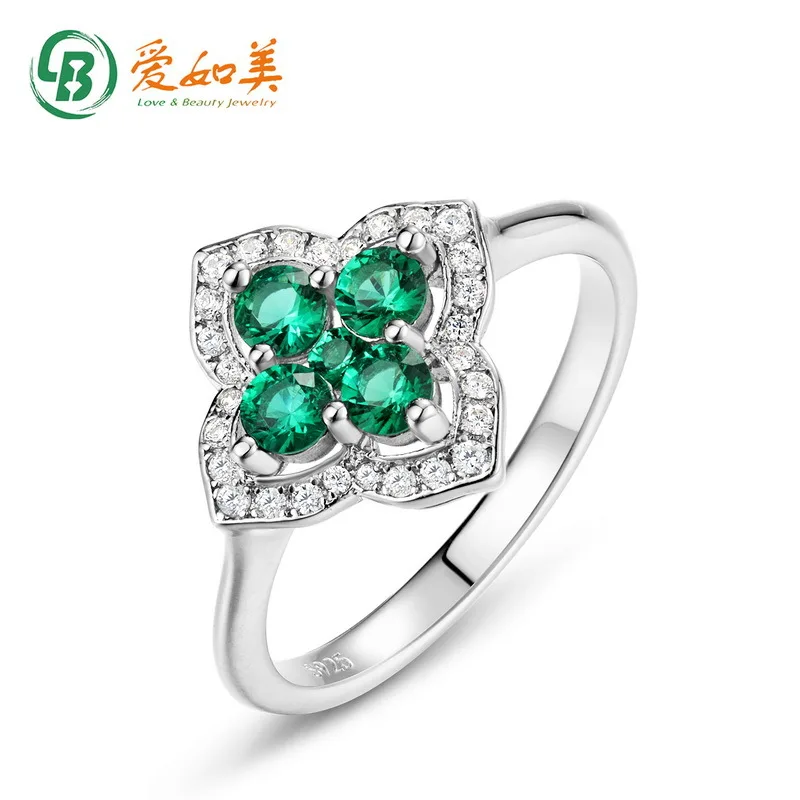 

Temperament 18K Gold PT950 Platinum Silver Plated 7-layer Gold Ring Fashionable and Popular Clover Cultivated Emerald Ring