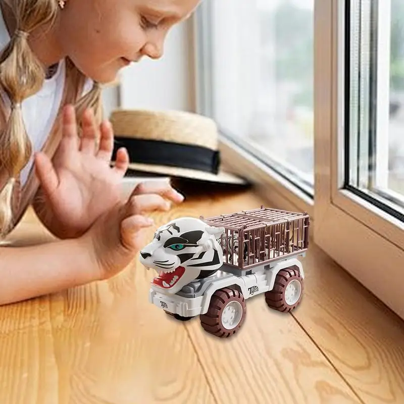 Jouet d'inertie de voiture de tigre de côtes arrière d'animal de camion, jouets de camion de transport pour des enfants, véhicule de dos d'enfants