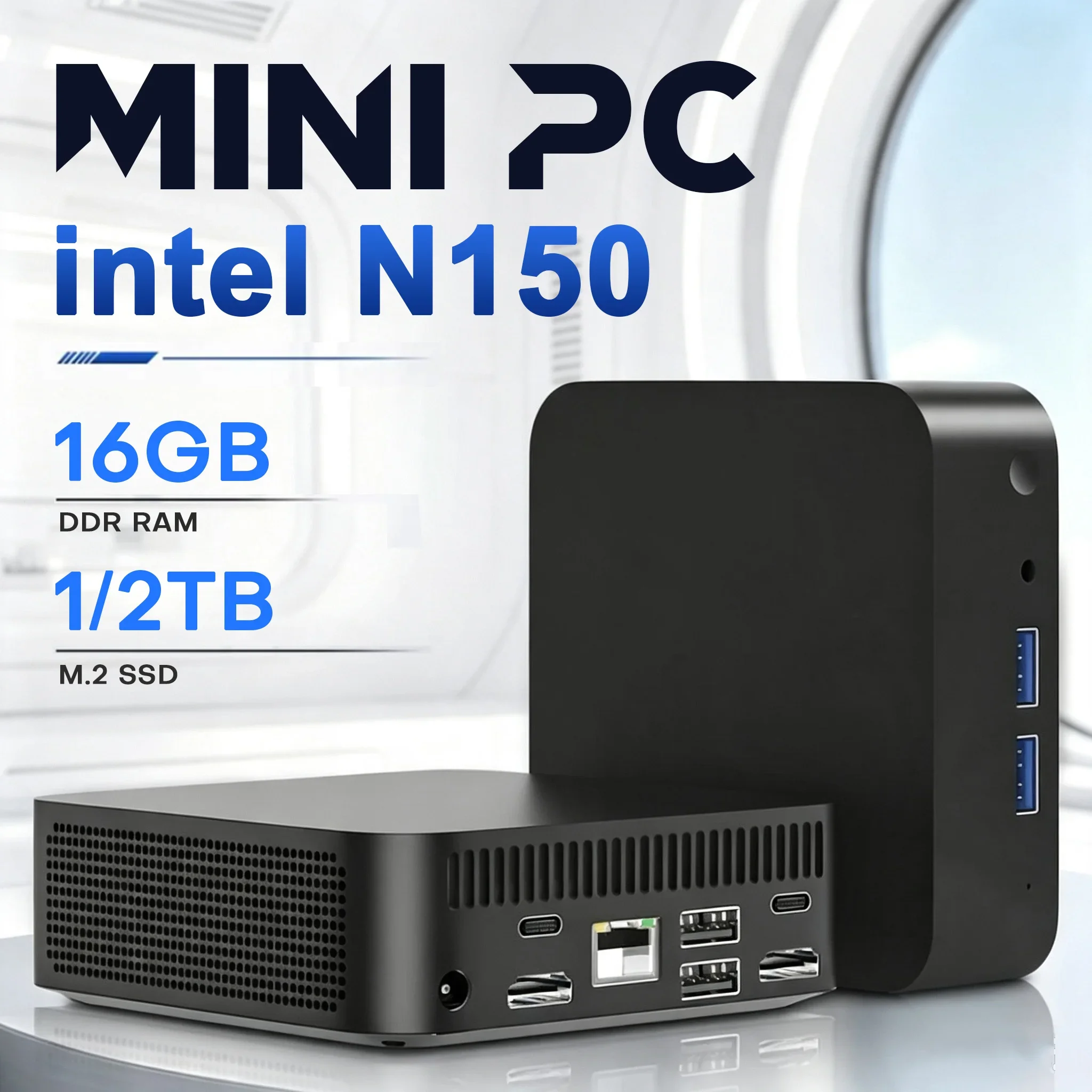 Portable Mini Pc Intel Core N150 Windows Computer 16GB RAM 1/2TB SSD WIFI BT5.2 4K 60Hz HD  Gaming Office Study Pc