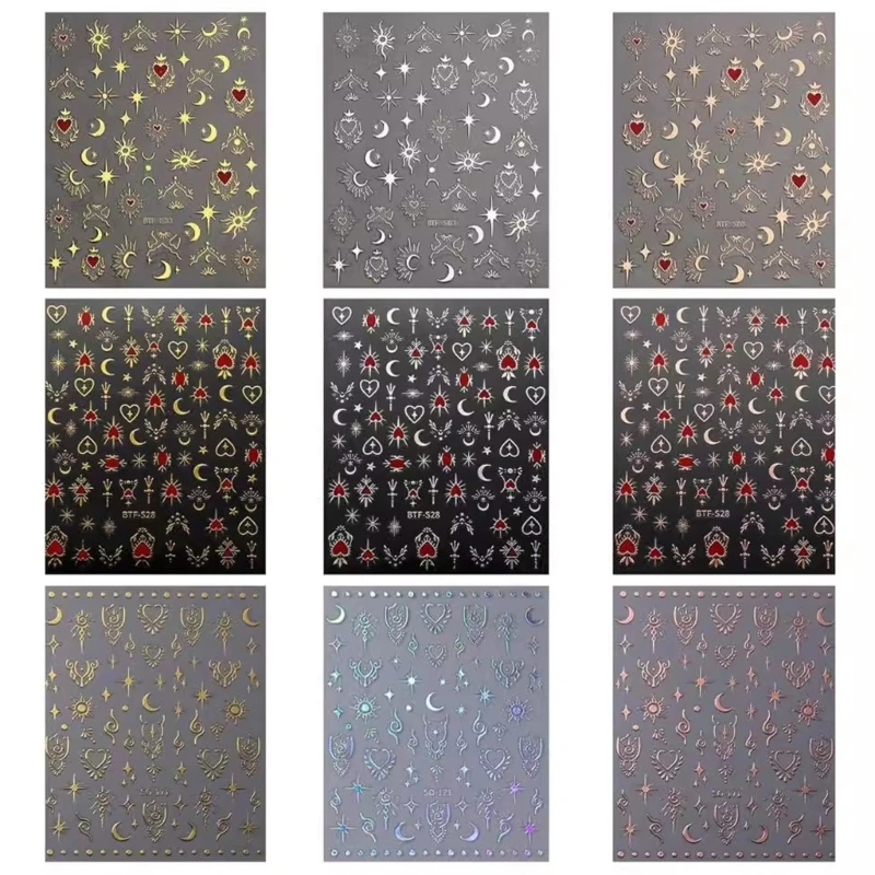 9 Sheets Moon Heart Nails Decals Bronzing Nails Art Stickers Manicures Sticker Drop Shipping