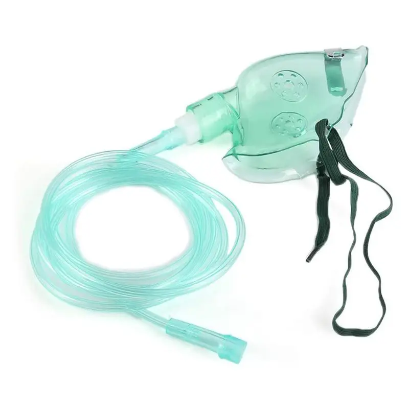 Máscara de oxígeno para adultos, máscara de oxígeno con tubo de forma anatómica suave, escudo verde, nebulizador, inhalador, conducto, con tubo de