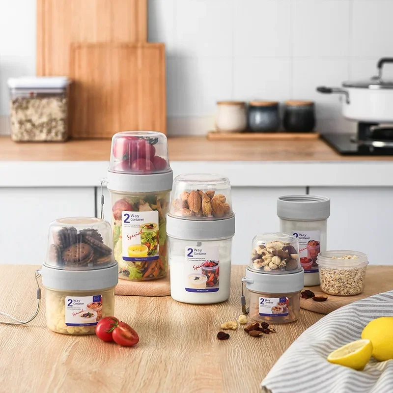 

Portable Two - layers Cup Container with Fork, Cup Lid, Taper Bowl, Food Seal, Breakfast Oatmeal Cereal Salad Cup, Lunch Box