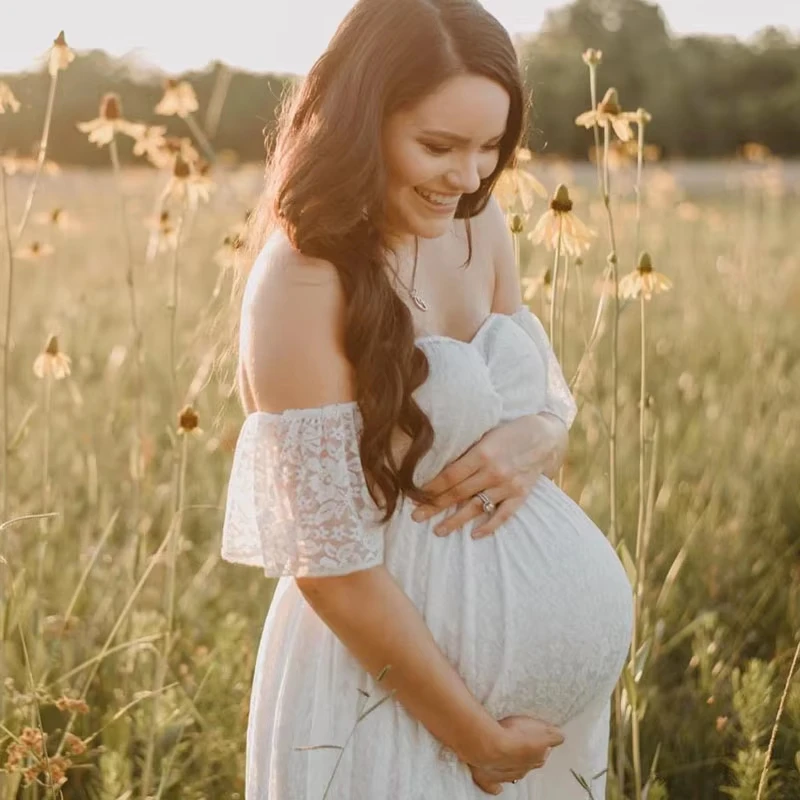 Lace Gowns For Maternity Photo Shoot Pregnant Women Dress Evening Gender Reveal Party Outfit Baby Shower Pregnancy Photography
