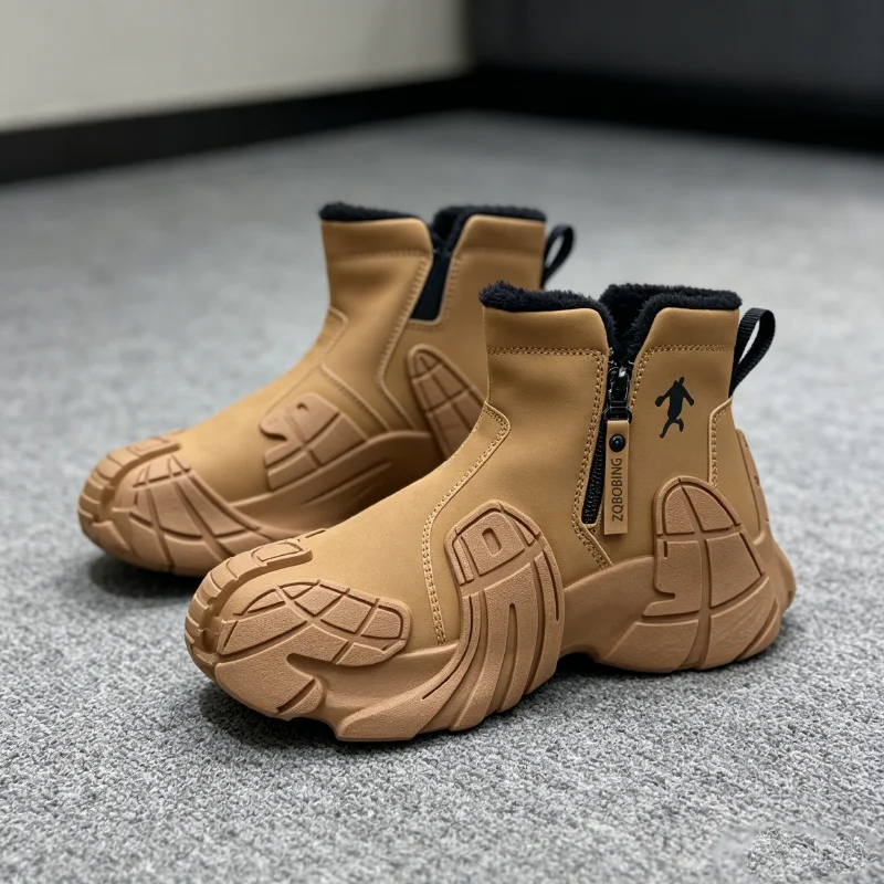 Warme Winterstiefel für Herren, Größen 39-47, mit Fleece-Futter, High-Top, Vielseitig, Runde Zehenkappe, Dicke Sohle, Leichte Baumwollschuhe, Trendige Outdoor-Schneestiefel – Detail 3