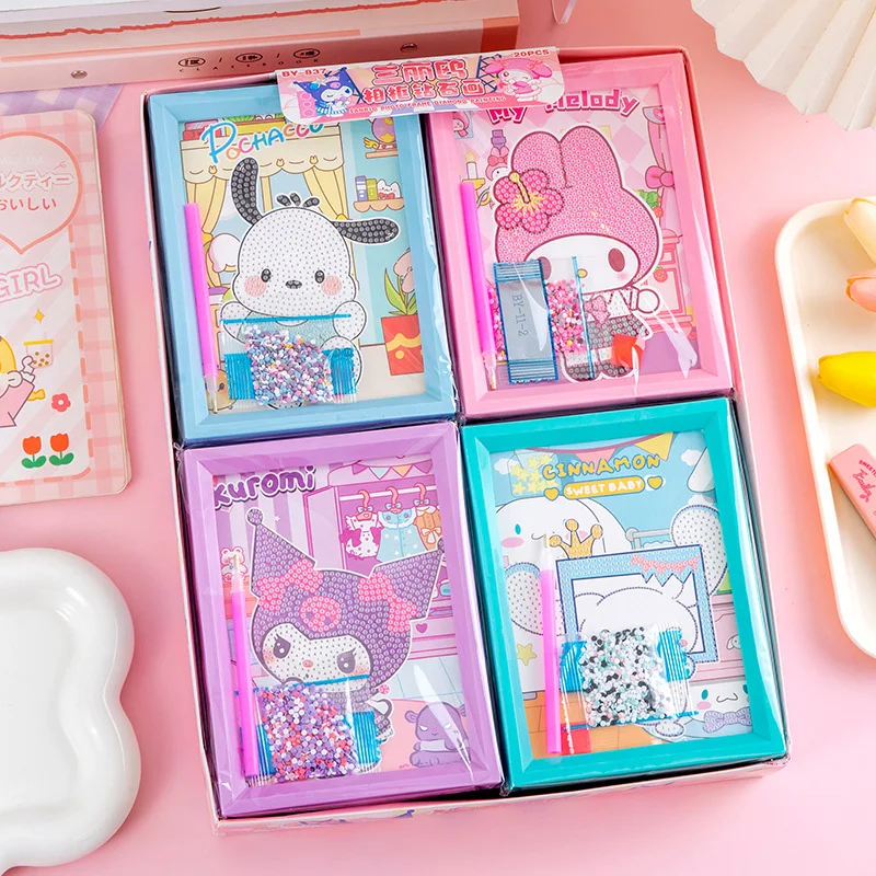 

4pcs Sanrio Family Cartoon Photo Frame Decoration Painting Crystal Diamond Handmade DIY Cross Embroidery Set Cute Kuromi Melody