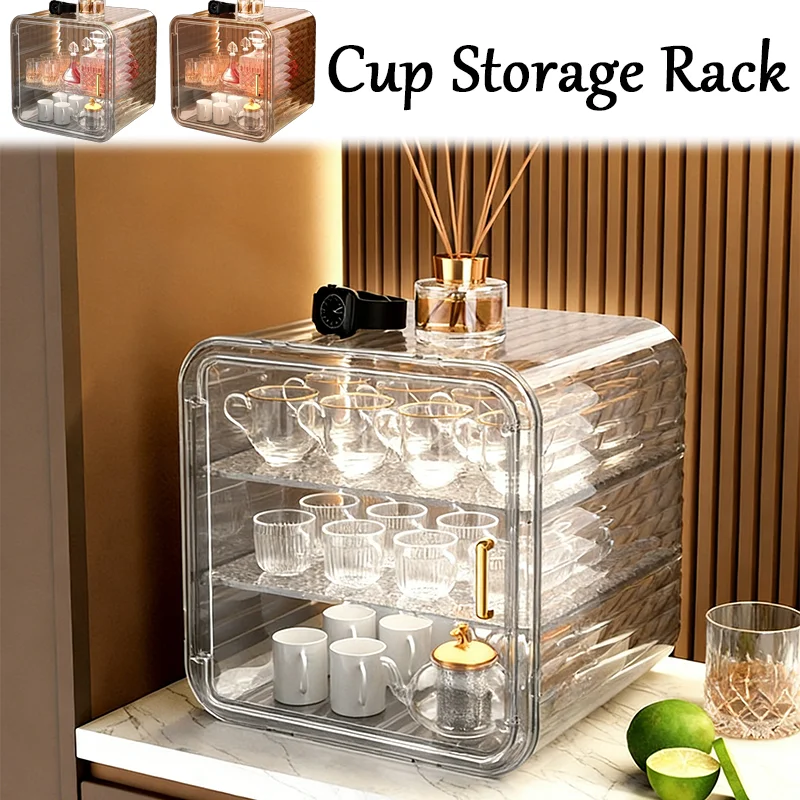 

Premium Dustproof Cup Organizer Luxury INS Aesthetic White/Brown Double Triple Layer Drainable Rack for Tea Coffee Mugs Kitchen