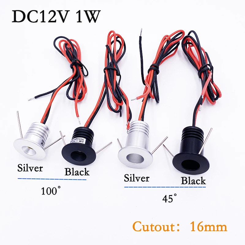 Ohlite 1W LED Mini Spotlight Small Dimmable 12V Recessed Downlight 16mm Cutout IP65 Ceiling Lamp for Showcase Display Pack of 9