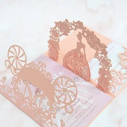 60pcs Quinceanera Decoration Cinderella Carriage Laser Cut Pop Up Princess Dress 3D Birthday Invitations