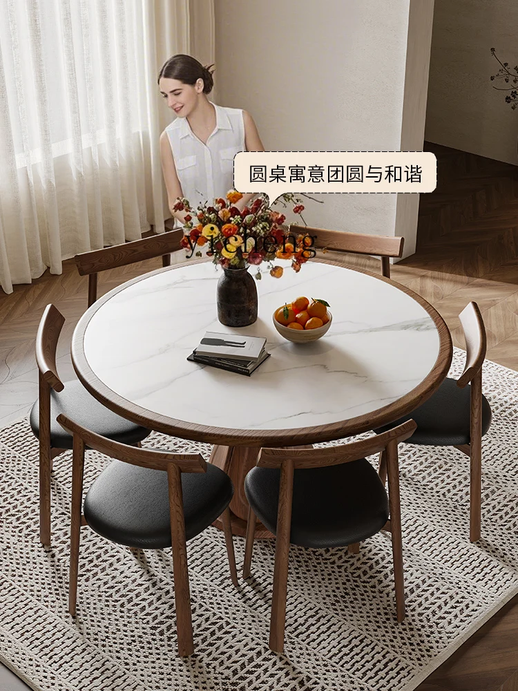 

TWR solid wood round dining table with turntable round table small household dining table