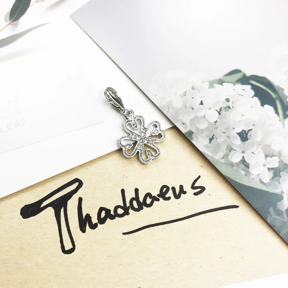 Heart Clover Lucky Dangle Charm Pendant For Women 925 Sterling Silver Trendy Brand New Gift