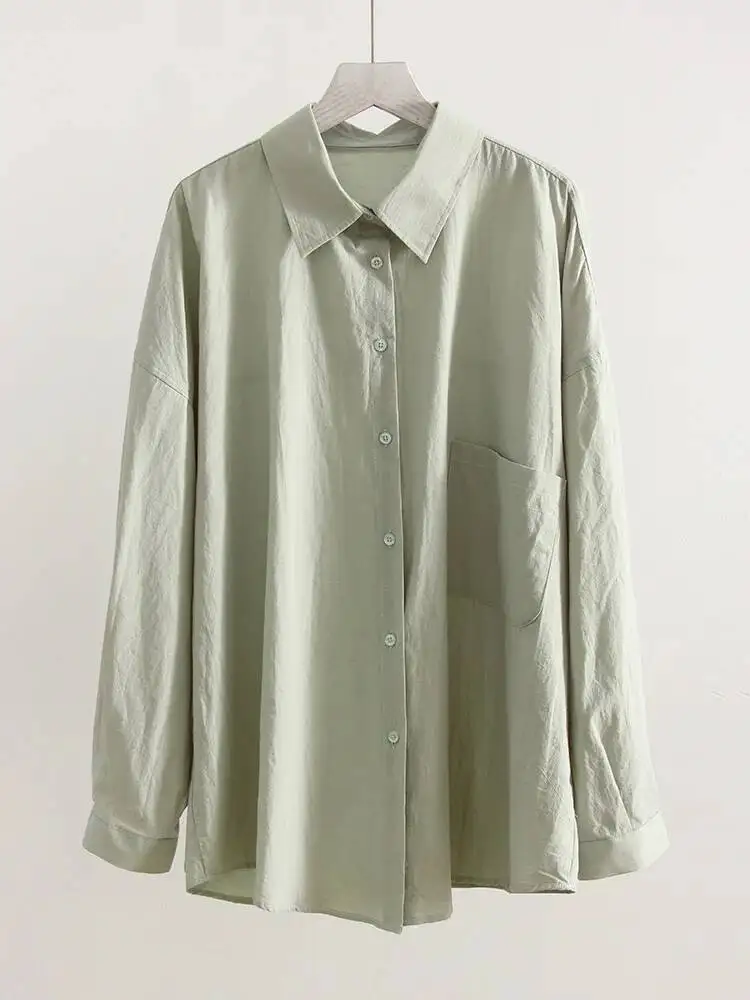 

White Basic Oversized Button Up Shirts Summer Cotton Office Wear Loose Blouses Female Yellow Shirt Long Sleeve For Women