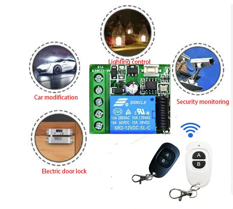 433 Mhz Universal Wireless Remote Control Switch DC 12V 1CH 10A Relay Receiver Module and RF Transmitter Electronic Lock Control