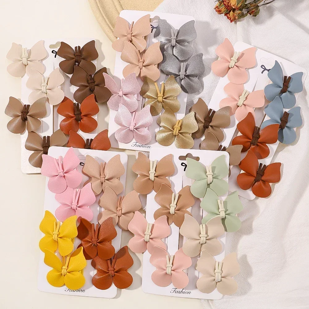 Cute Butterfly Hair Clips para crianças, Handmade Leather Safe Hairpins, Solid Headband, Princess PU Baby Hair Accessories, 2 pcs, 8pcs