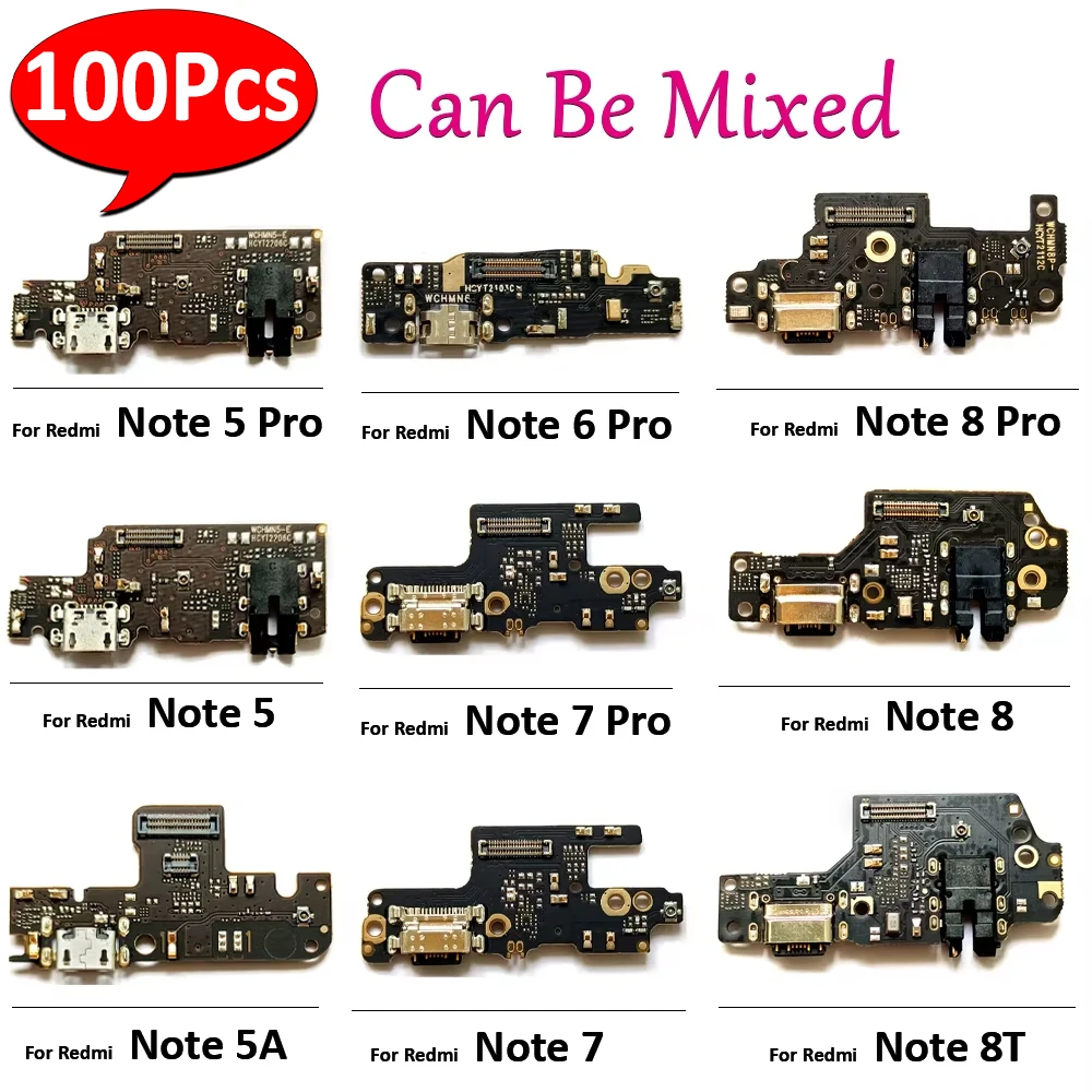 

100 шт., новый USB-порт для зарядки, разъем для док-станции, зарядная плата, гибкий кабель для Xiaomi Redmi A1 Note 8T 8 7 6 5 9 Pro 9S 10s 10 5G