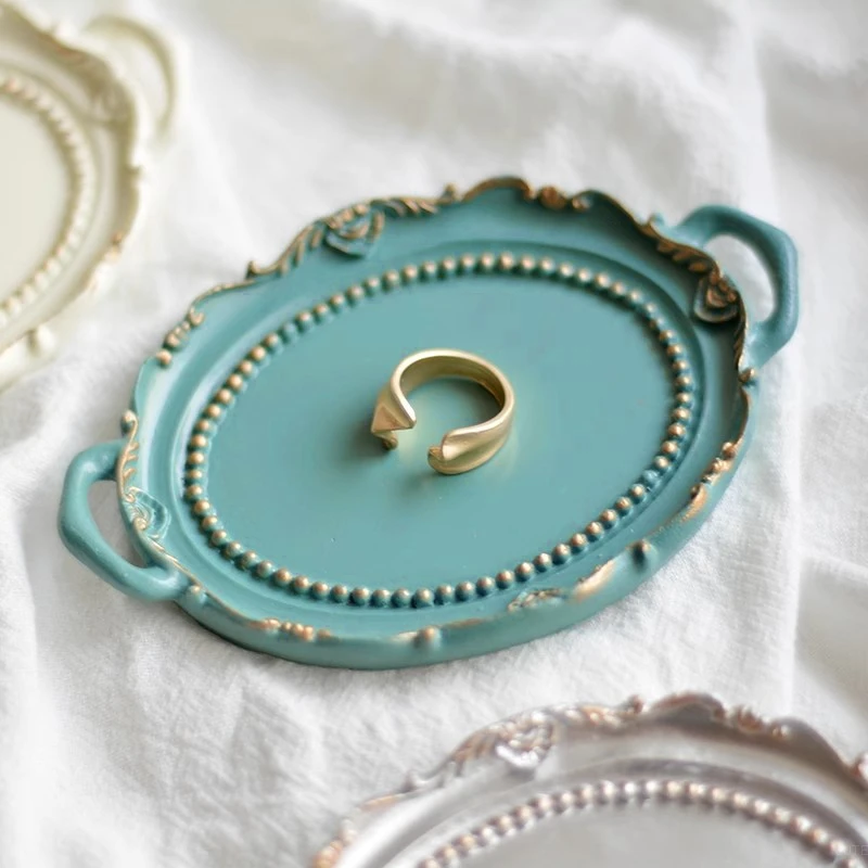 Vintage Schmuck Display Tablett Oval Europäischen Dekorative Platte Ablage Ohrringe Halskette Ring Display Sauce Gericht Desktop Dekor