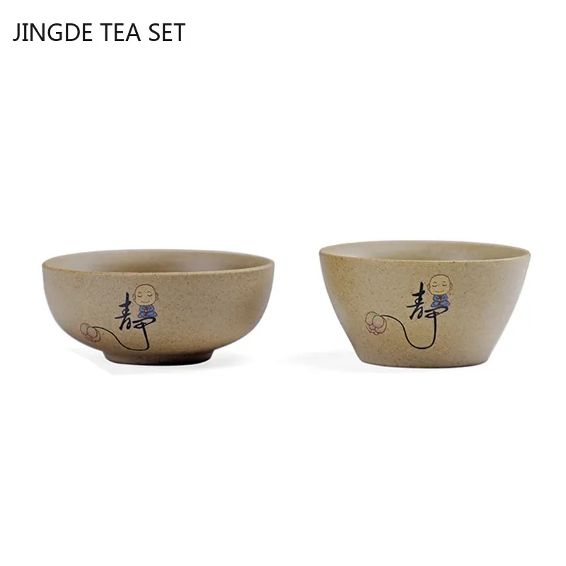 6 Pieces of Ceramic Personal Single Cup Handmade Small Tea Bowl Household Rough Pottery Tea Cup Chinese Tea Set Accessories