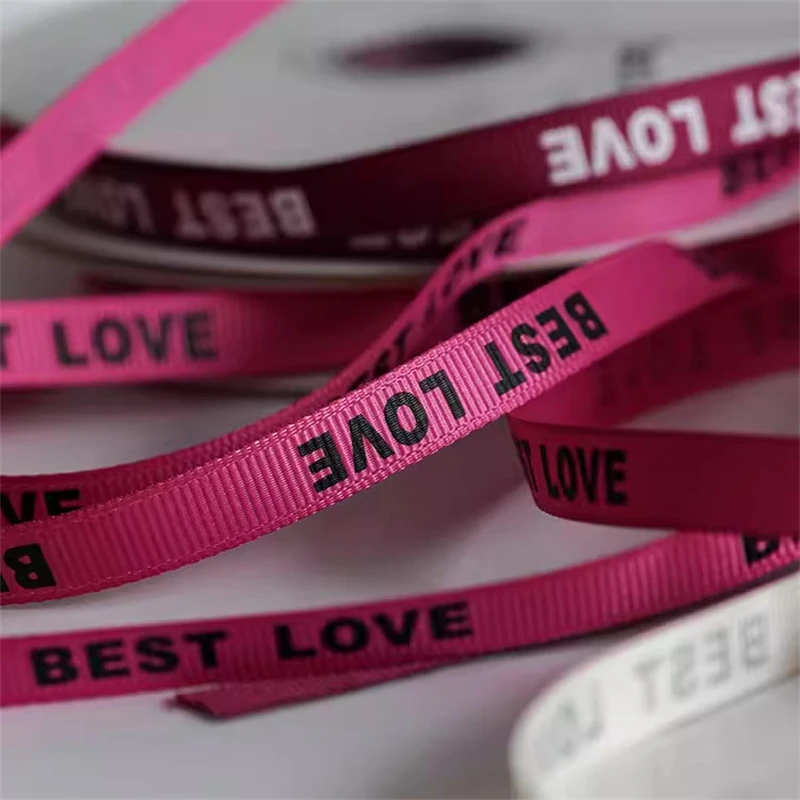 New 10mm Spiral Letter English Polyester Ribbon  Diy Flower Bouquet Packaging  Bow Ribbon Headband Accessories Decoration