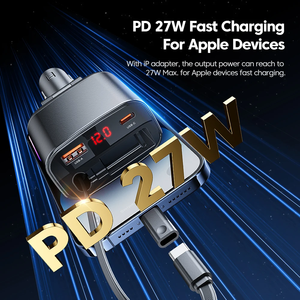 Toocki 105 واط شاحن سيارة قابل للسحب USB C البرق كابل PD 27 واط آيفون 16 15 14 13 سامسونج S24 S23 SFC2.0 اللوحي Xiaomi