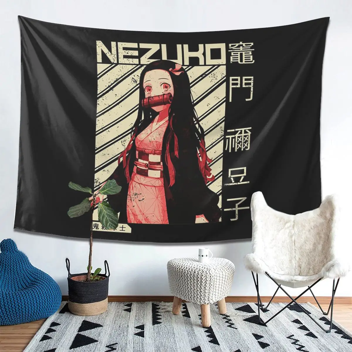 Nezuko Kimono Demon Slayer Kimetsu No Yaiba Anime Tapestry Wall Hanging Aesthetic Home Decoration Tapestries for Dorm Room