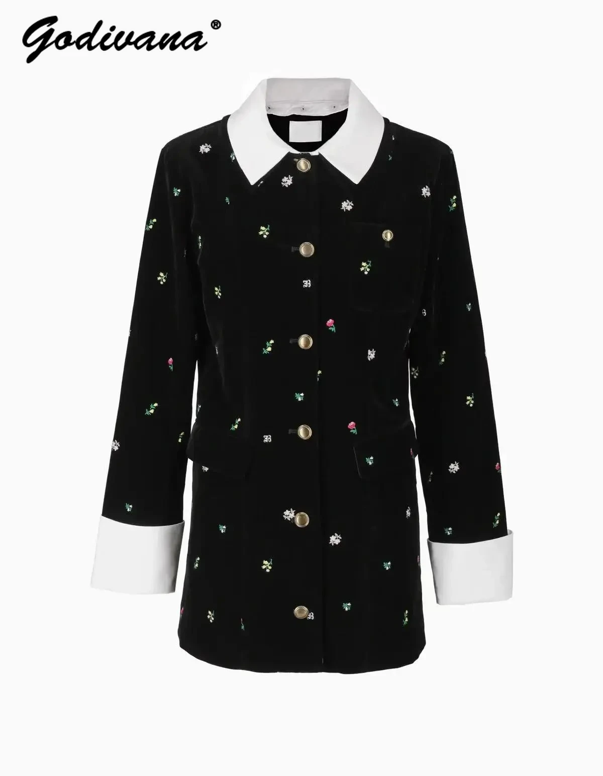 

Japanese Style New Autumn Women's Sweet Lapel Embroidery Velvet Jacket Small Floral Camisole Short Coat and Pants Retro Outfits