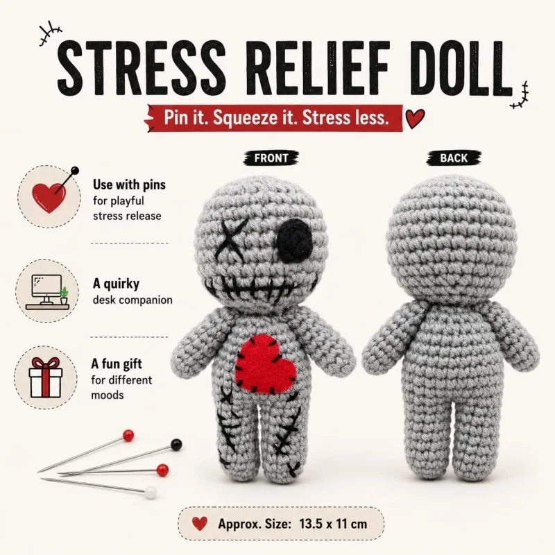Unique Handmade Voodoo Doll Crochet Plush Horror Cute Ghost Figure Stress Relief Yarn Doll Halloween