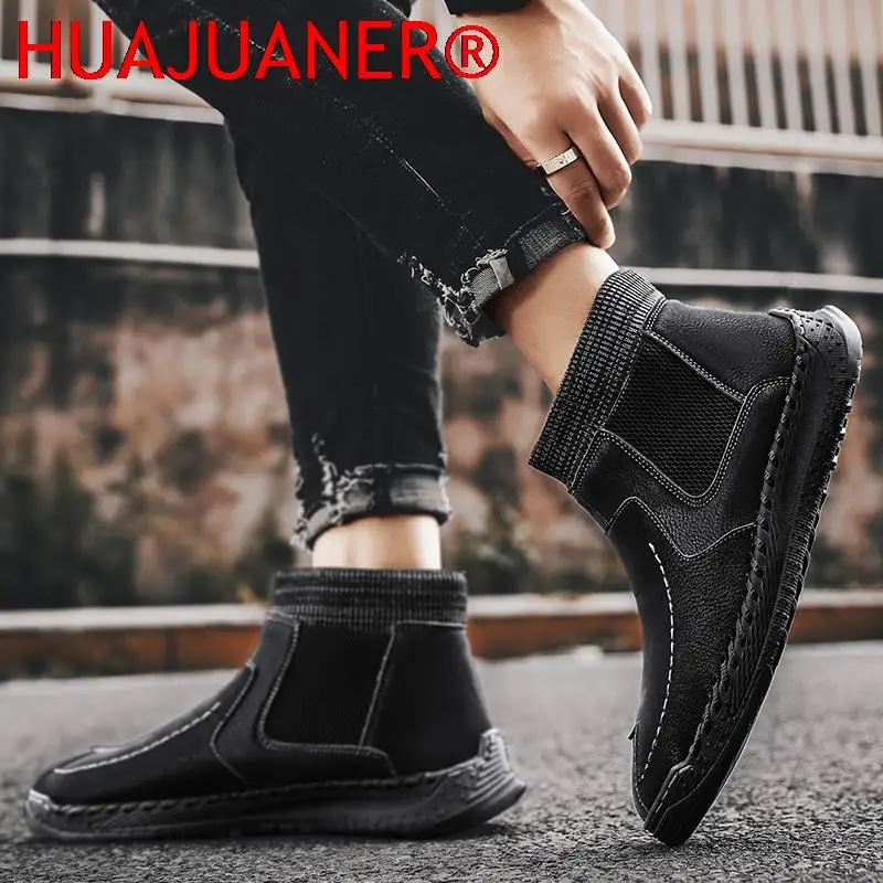 Nuevas botas de nieve de invierno para hombre, botines cálidos de felpa de piel para hombre, botas impermeables para hombre, Botas de senderismo antideslizantes para exteriores, zapatos de trabajo talla 46