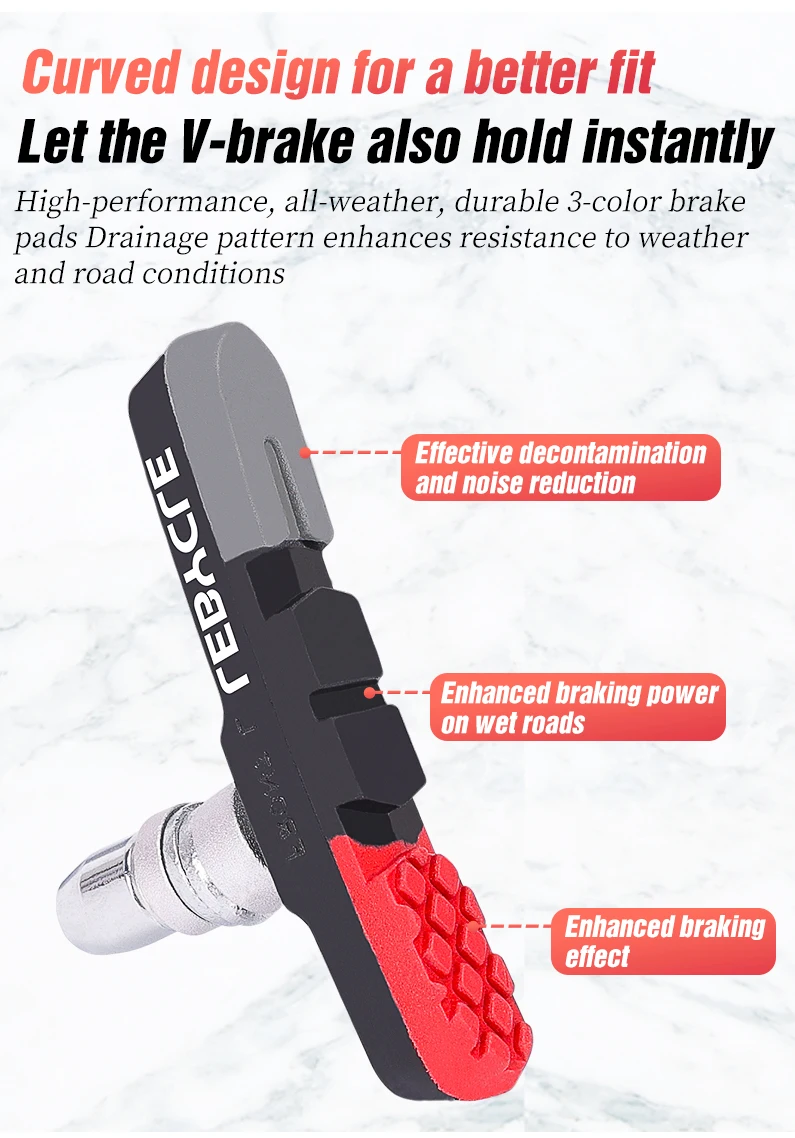 LEBYCLE MTB Rennrad V-Brake-Bremsbeläge Fahrrad-Bremsbacken 70mm 73mm Gewinde für Linealzugbremsen Alle Wetterbedingungen Geräuscharm – Detail 9