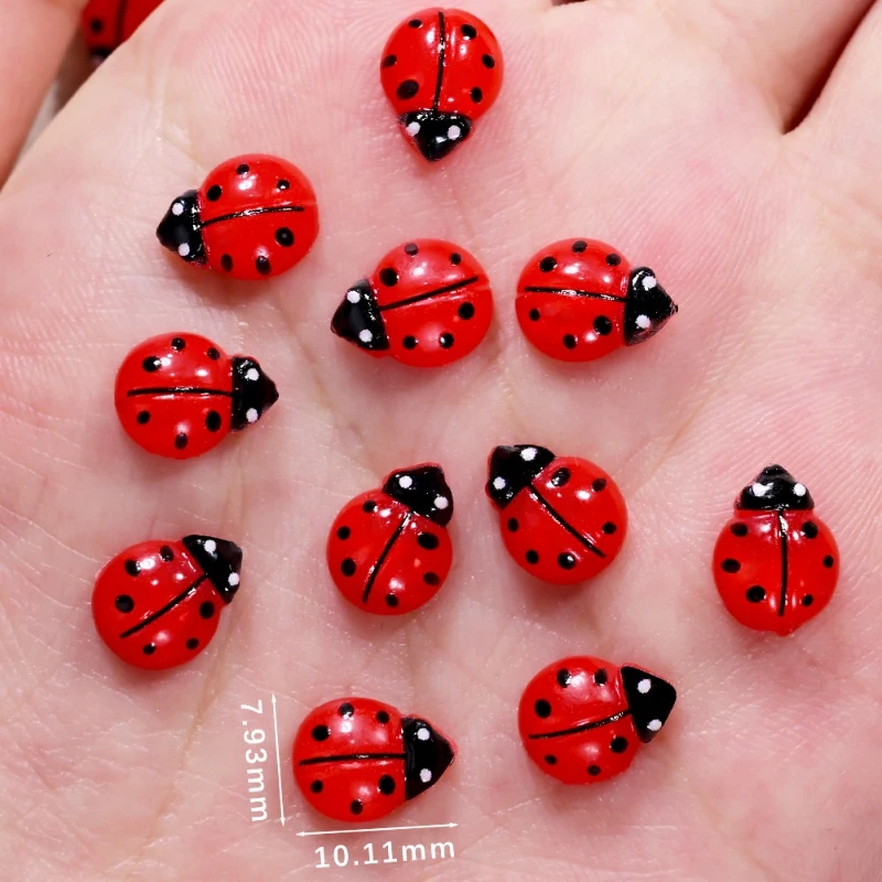 20/50 pçs joaninha bonito natural dos desenhos animados encantos de unhas animais flatback strass para decorações da arte do prego diy acessórios manicure