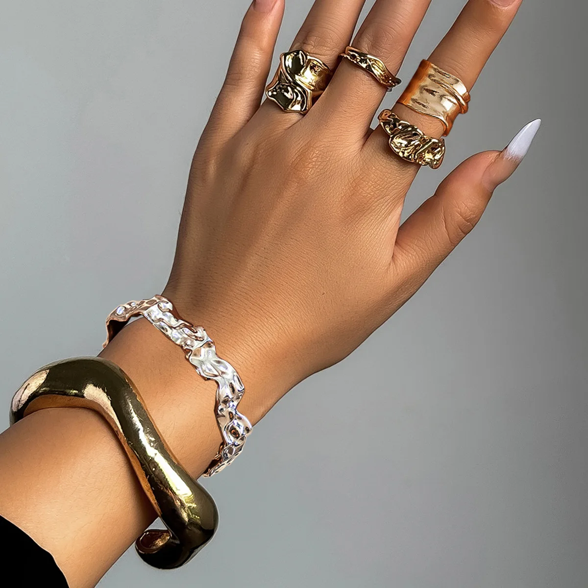 Cuff Bracelet High Quality Liquid Irregular Lava Textured Alloy Wrinkled Open Chic Stylish Hand Jewelry for Women Party Wear