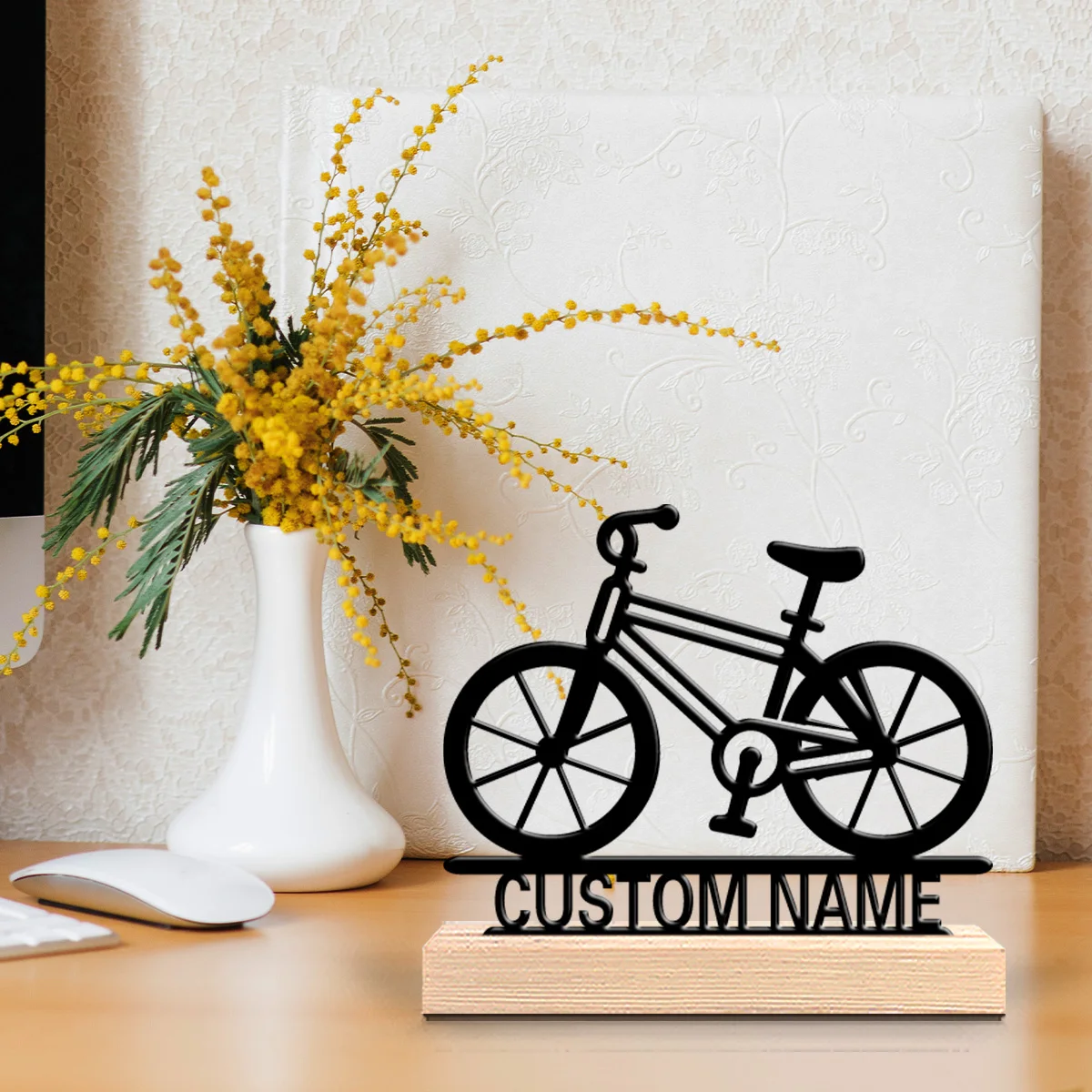1pc Fashion BIKE Personalized Letter Metal Statue Metal Ornament Art Figurine With Wood Base Metal Statue For Girl Gifts - view 4