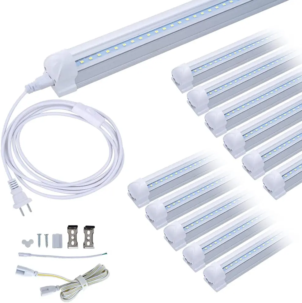 LED Shop Light 24W 4 Foot T8 Integrated Tube Light Clear Cover 6000K Daylight White with ON/Off Switch Cable for Household