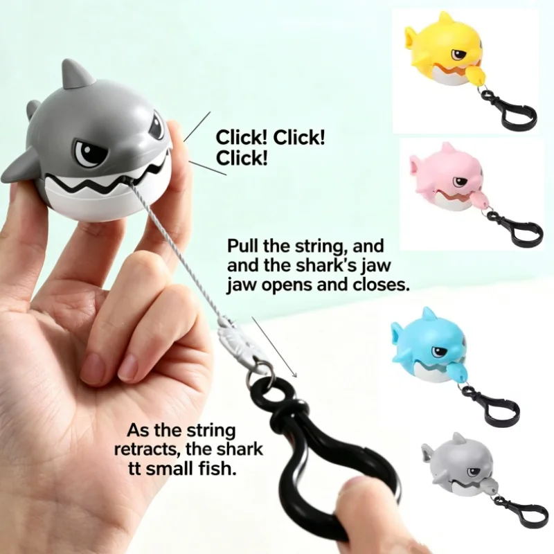 Funny Cute Pull String Shark Keychain Biteable Cartoon Pendant Bag Small Shark keychain Charm Stress Relief Toy Kids Adults Gift