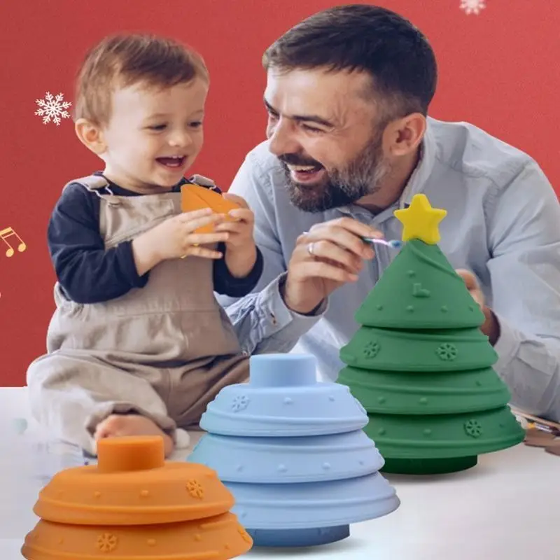 E06f silicone cây thông Giáng sinh đồ chơi trẻ xếp chồng lên nhau phát triển màu sắc nhận thức màu sắc thông minh