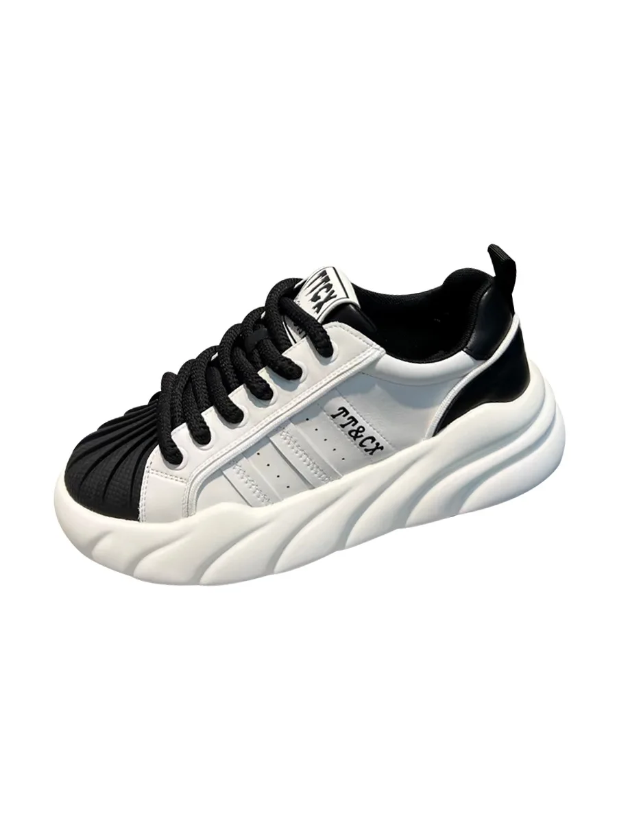 Dad's Shoes Men's 2023 Autumn New Thick Sole Leather Top Trend Versatile Casual Sports Shoes High Elastic Soft Sole Shoes