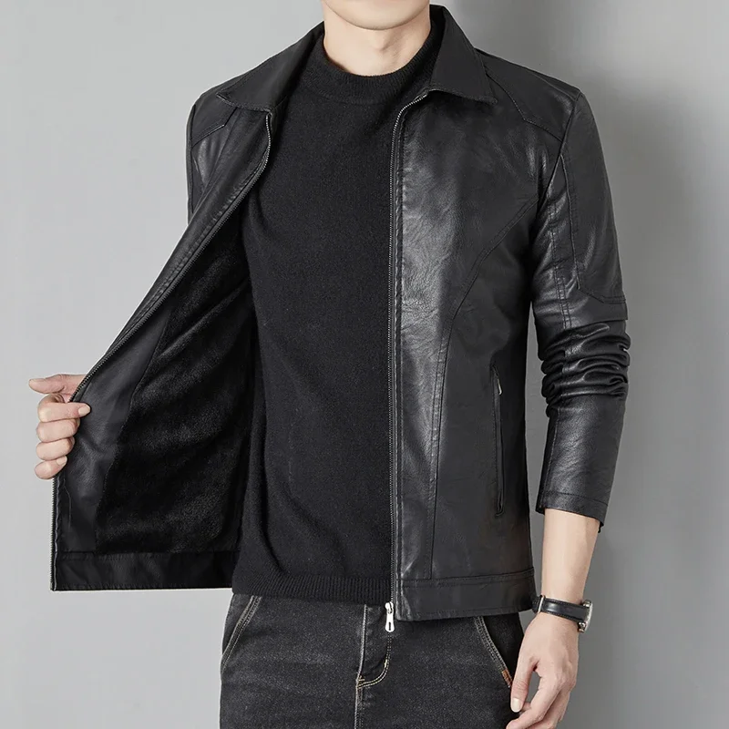 

Fleece Thickening Leather Jacket Winter Men Leather Jacket for Middle-aged Bomber Coat Male Fashion Clothing Motorcycle Jacket