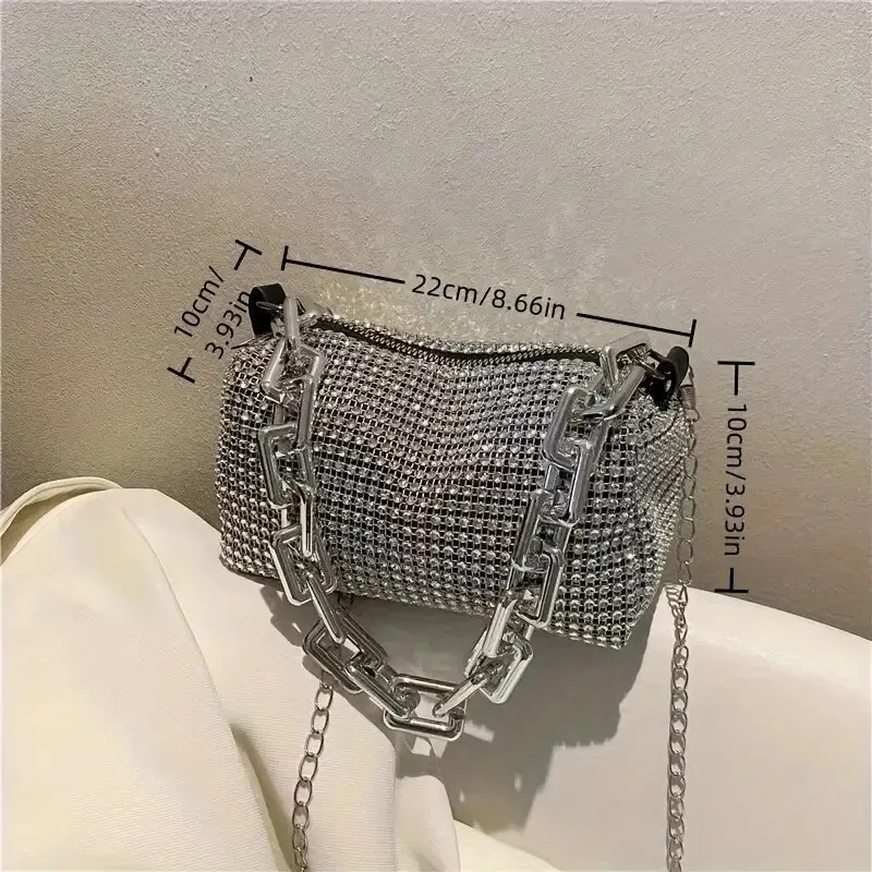 Allover-Beuteltasche mit Strasssteinen, Balltasche mit Glitzerkette, Mini-Umhängetasche für Damen (6,3 x 3,54) Zoll). – Detail 24