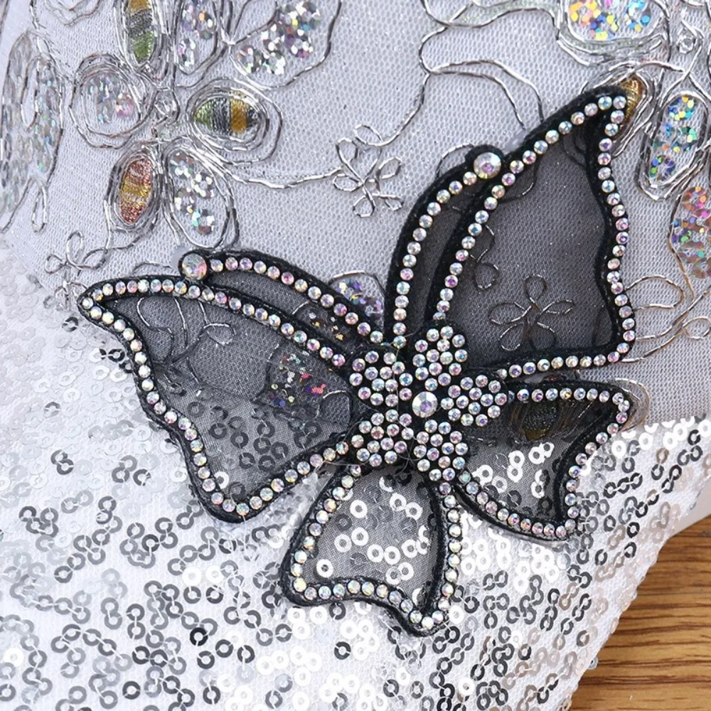 

Trendy Mesh Women's Baseball Cap Breathable Black Rhinestone Sun Hat Adjustable Butterfly Decor Peaked Cap Spring Summer Autumn