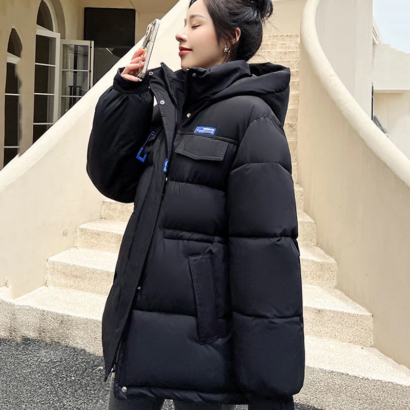 女性用特大パッド入りキルティングダウンジャケット、カジュアルフード付きパーカー、コットンジャケット、厚手、寒冷、暖かい、冬のアウターウェア