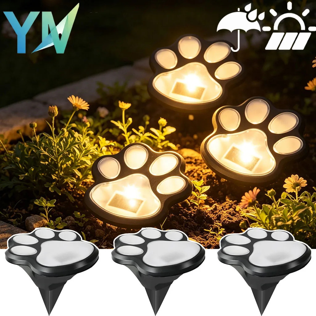4PCS Solar LED Paw Print Landscape Ground Insert Light Waterproof Outdoor Garden Yard Decorative Path Step Lawn Stake Lamp