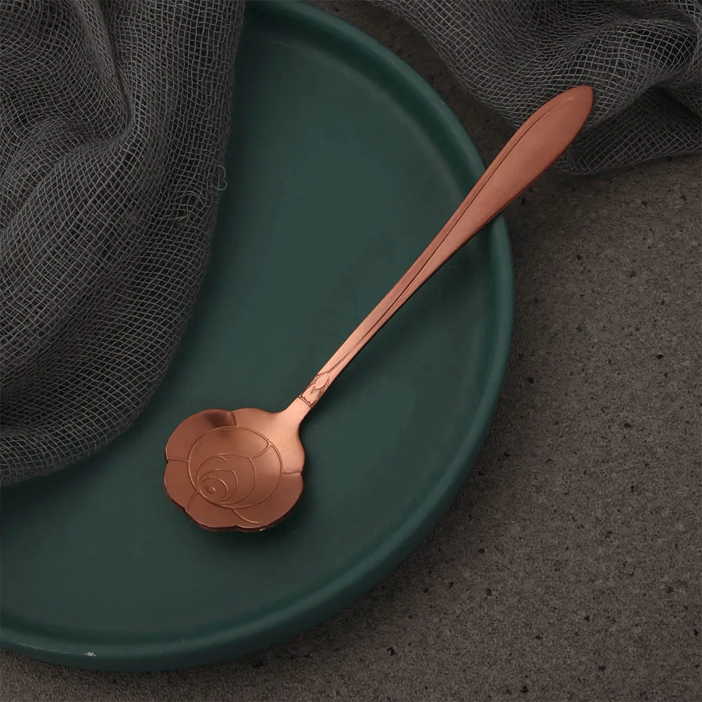 Small Stainless Steel Bar tools Tableware for Sugar Ice Cream Coffee Dessert Teaspoon Soup Spoon Cutlery Set Flower Spoon Set